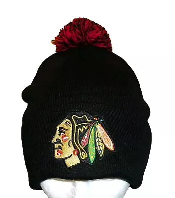 Chicago Blackhawks Zephyr Mens Cuffed Cuff Pom Beanie Winter Hat Cap New Nhl - Image 1 of 2