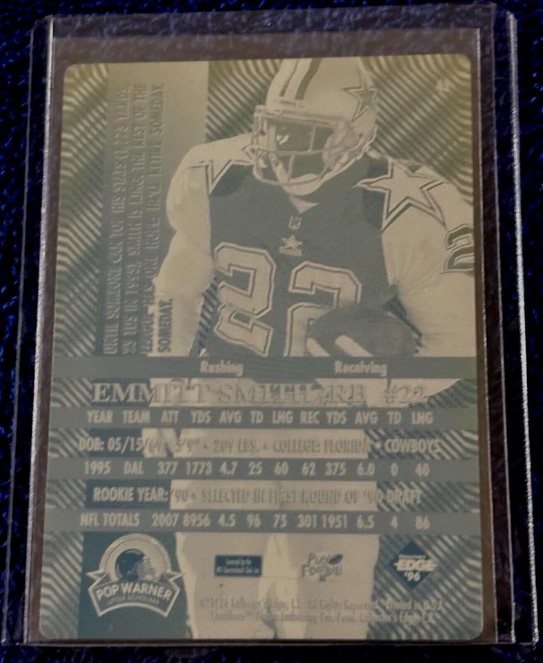 1 DE 1 PLACA DE IMPRESIÓN DE TARJETAS DE BORDE DE COLECCIONISTAS EMMITT SMITH 1996 DALLAS COWBOYS RB Foto 1 de 2