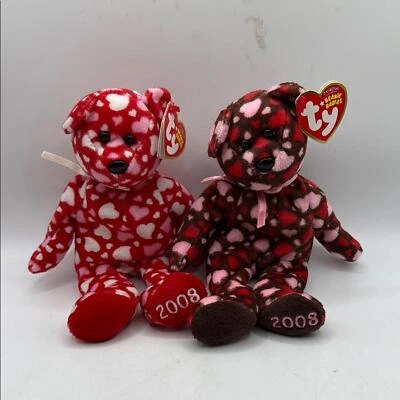Ty Beanie Babies Bears Red Brown Valentines Hearts A Flutter Plenty 08 Collect - Image 1 of 4