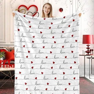 Valentine's Day Throw Blanket Love Hearts Fuzzy Blanket 50 x 60 Inch Romantic... - Picture 1 of 7
