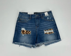 Pantalones Cortos de Jean Judy Azul Para Mujer Azul Envejecido Talla Pequeña Leopardo Tiro Elastizados - Imagen 1 de 9