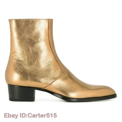 Мужские кожаные ботинки челси Knight с золотым заостренным носком на боковой молнии - Изображение 1 из 4