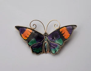 Silber Brosche Vermeil emailliert David Andersen Schmetterling Butterfly - Bild 1 von 13