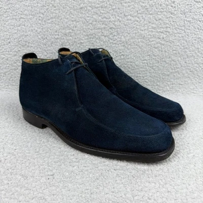 Jimmy Choo Boots Men 8 Wide / UK 7 E Shoe Navy Blue Chukka Suede Leather Ankle 2 - Image 1 of 4