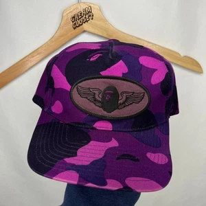 A Bathing Ape Head BAPE Purple Camo Wings Patch Snapback Hat Cap - Picture 1 of 4