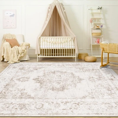 Tapete de área 4x6 tapete vintage: tapetes medalhão internos laváveis pilha baixa desgastado... - Imagem 1 de 4