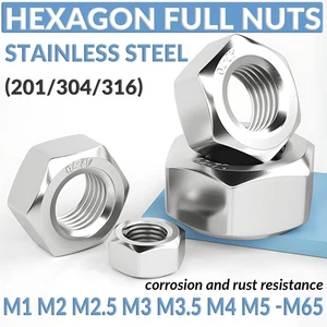 STAINLESS STEEL HEXAGON FULL NUTS HEX NUT M1 M2 M2.5 M3 M3.5 M4 M5 M6 M8 M10-M65 - Picture 1 of 39