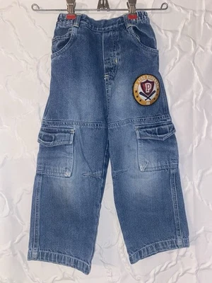 Vintage Disney Winnie the Pooh Cargo Denim Wide Leg Pants 4T 100 Acre Baseball - Image 1 of 4