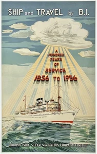 Original Vintage Poster SHIP & TRAVEL BY B.I. British India Steam Navigation OL - Picture 1 of 5