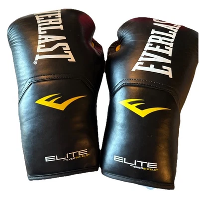 Guantes de entrenamiento Everlast Elite con gancho y bucle Evershield grandes negros amarillos 14 oz Foto 1 de 4