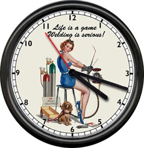 Welder Life Is A Game Welding Is Serious Poster Sexy Girl Pin Up Sign Wall CLock - Picture 1 of 1