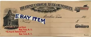1906 DRAFT First National Bank Check of MARLIN TEXAS Southwest Texas NEW YORK - Picture 1 of 1