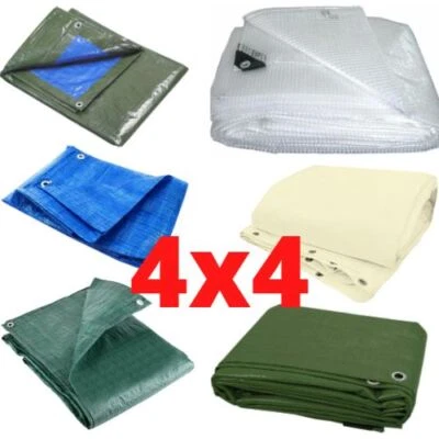 Telo occhiellato impermeabile 4x4 Telone copritutto pesante bianco trasparente - Immagine 1 di 4