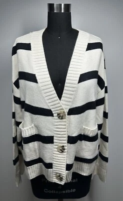 NWT H & M NAVY BLUE & CREAM STRIPED BUTTON SWEATER SZ SMALL - Image 1 of 4