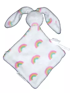 Blankets & Beyond White Rainbow Bunny Rabbit Baby Blanket Flat No Face - Picture 1 of 1