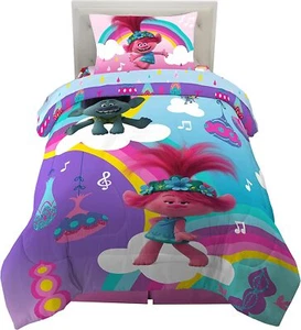 Trolls "Pop Rainbows" Kids Reversible Twin Bed Set-AB09CFQG63V5 - Picture 1 of 5