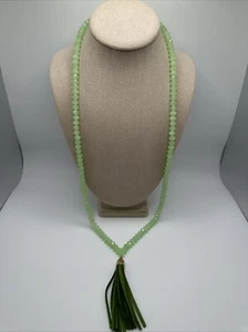 Beautiful Lime Green Faceted Crystal Long Tassel Necklace 31-34” - Picture 1 of 8