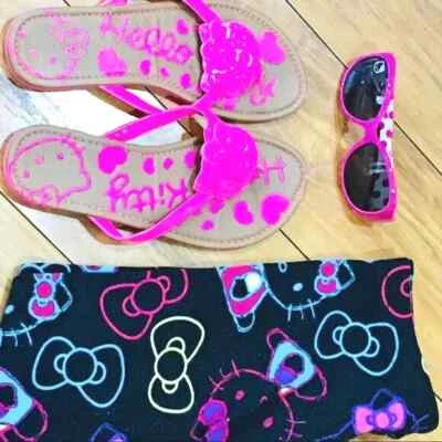 Hello kitty leggings sunglasses shoes —summer girl outfit - cats - neon pink - Image 1 of 4