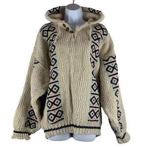 Suéter con Capucha Otavalo Hecho a Mano 100% Lana De Colección con Geométrico, Escote Botón - Imagen 1 de 9