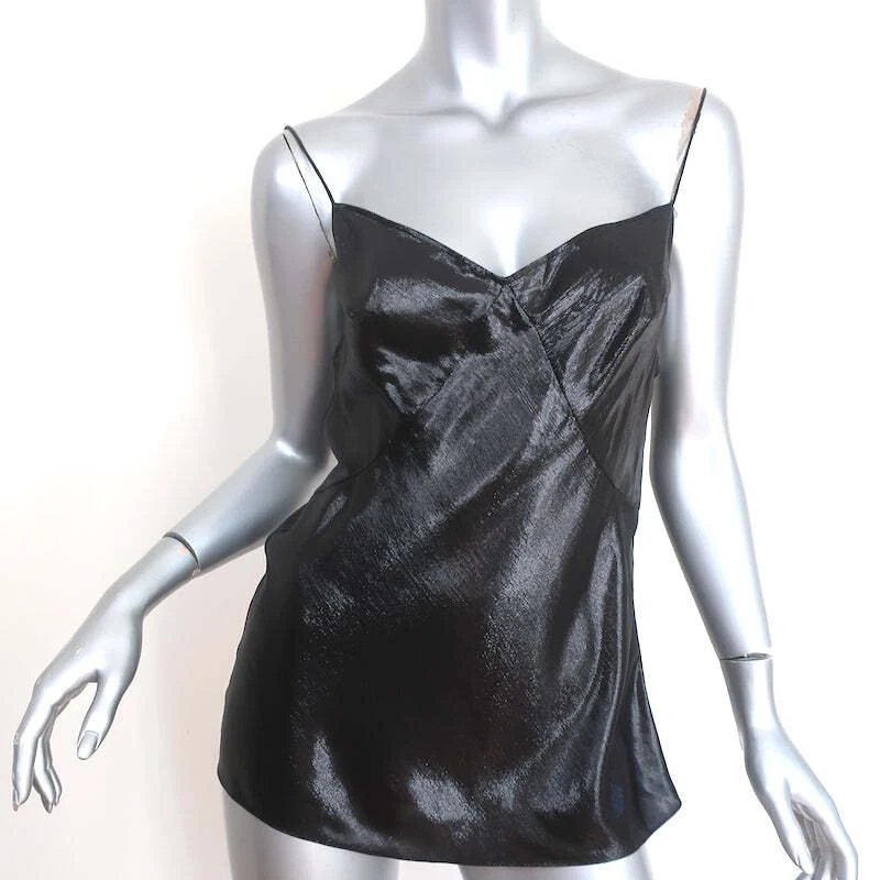 Saint Laurent Metallic Tank Top Black Silk-Blend Size 38 - Image 1 of 4