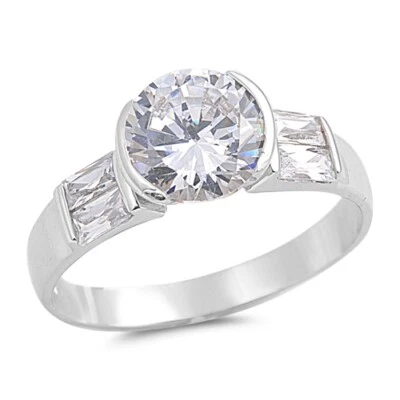 Sterling Silver 4.0 cttw Round And Radiant Cut Cubic Zirconia Ring - Image 1 of 4