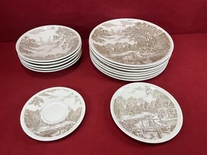 Taylor Smith Ironstone Yorkshire Brown Country Scene Mixed Set Of 14 - Picture 1 of 22