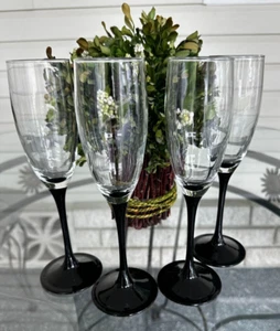 Vintage luminarc France Champagne wine glass flute black stem - Picture 1 of 4