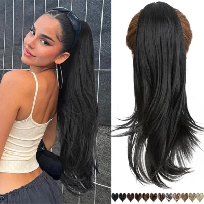 Clip de cola de caballo largo grueso con cordón cola de caballo en extensión de cabello real como humano EE. UU. Foto 1 de 4