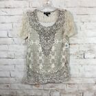 Macy's Style And Co Women SM Beige Festive Shine Paloma Graphic Design Top Tee