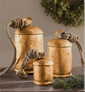 Campane mucca metallo latta portafortuna rustiche vintage fatte a mano set di 3 gigante Harmony Cow Bel - Foto 1 di 4