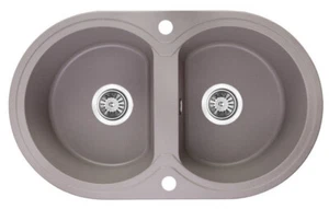 Granitspüle Küchenspüle Doppelbecken Grau Spüle 47x78 + Siphon GRATIS! - Bild 1 von 10