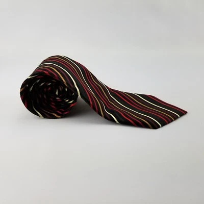 Nuevo VALERIO GARATI Negro Rojo Dorado Rayas 100% Seda Hecho a Mano Corbatas 58" L 3.5" con Foto 1 de 4