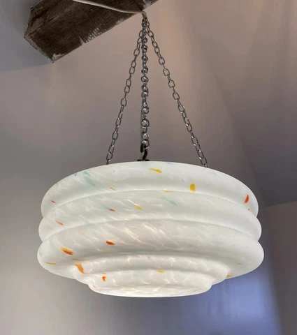 Vintage Art Deco Stepped Flycatcher Glass Plafonnier Ceiling Light Cover