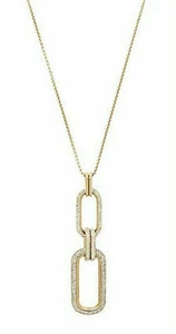 NEW MICHAEL KORS ICONIC LINKS LONG GOLD-TONE CRYSTAL PAVE NECKLACE MSRP $145.00  - Picture 1 of 6