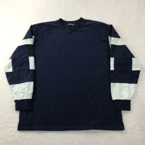 Orvis Rugby Sweater Mens Extra Large Blue White Heavy Cotton Shirt Elbow Patches - Picture 1 of 13