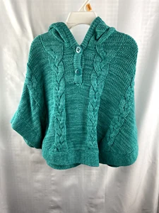 Girls Sweater Size XS (4) Crazy 8 Poncho Cape Hooded Pull Over Knit Teal Blue - Picture 1 of 6