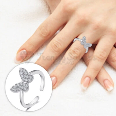 Simple Casual CZ Inlaid Butterfly 18ct White Gold Plated Adjustable Promise Ring - Image 1 of 4