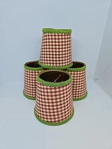 VTG 4 French Country Gingham Red/Green Clip-On Chandelier Lampshades Grannycore - Picture 1 of 15