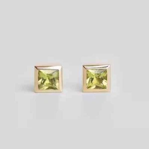 1.10Ct Princess Cut Lab Created Peridot Stud Earrings 14k Rose Gold Plated - Picture 1 of 6