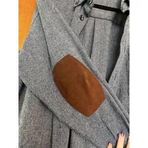Turnbury Men's M Gray Wool Herringbone Tweed Jacket w/ Suede Elbow Patches - Picture 1 of 3