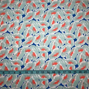 Aqua Poppies on Blue background floral~100% Cotton Fat Quarter~18"x22" - Picture 1 of 1