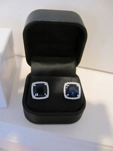Sapphire Stud Earrings September birthstone Silver Clear CZ Stones * New In Box - Picture 1 of 6
