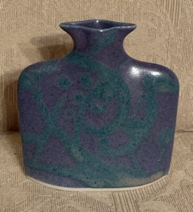 Vintage Signed Bloom Earth & Sky Pottery ESP  Abstract Purple Teal Bud Vase 3" - Picture 1 of 11