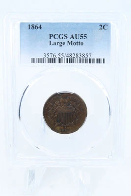 1864-P PCGS AU55BN Large Motto Two (2) Cent Piece Business Strike 2C - Image 1 of 2