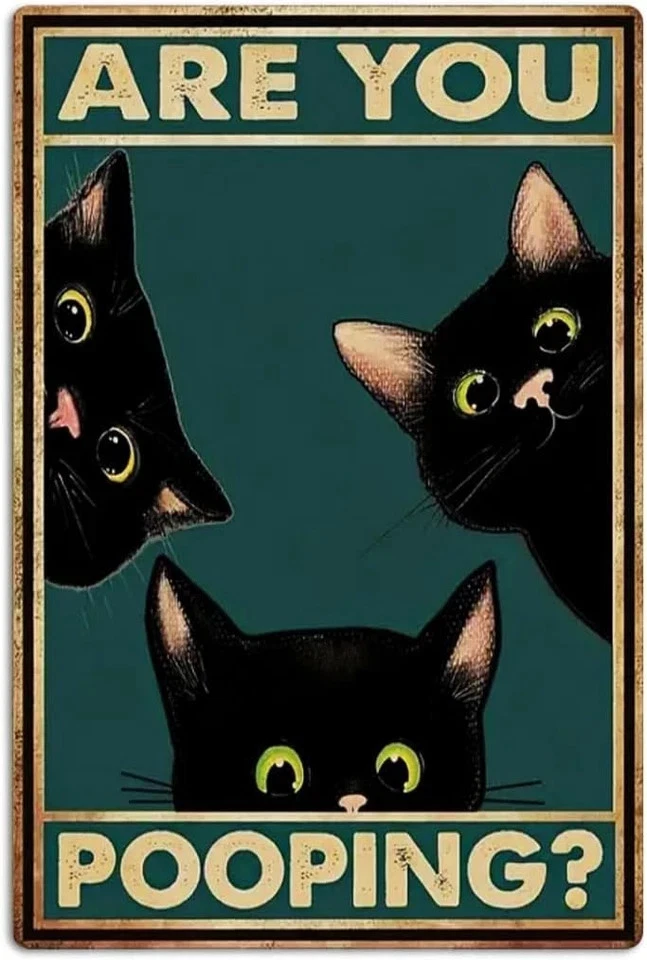 Divertido letrero magnético de metal de hojalata Black Cat Are You Pooping 8 x 12" Foto 1 de 1