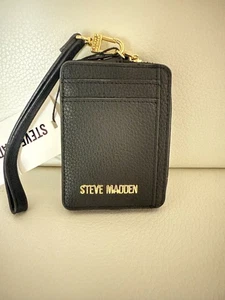 NWT STEVE MADDEN BPIPPER ZIP AROUND CARD CASE WRISTLET CLUTCH BAG BLACK - Picture 1 of 5