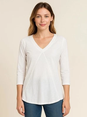 Mododoc Women’s 3/4 Sleeve V-Neck Cotton Top – Size Small– NWT White - Image 1 of 4