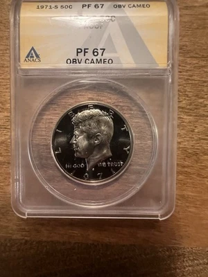 1970 S Kennedy Half Dollar Proof Anacs PF 67 CAMEO PR67 Obv Cam Frosty Coin - Image 1 of 4