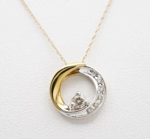 14k Yellow & White Gold Diamond Necklace & Pendant. 0.15cts - Picture 1 of 11