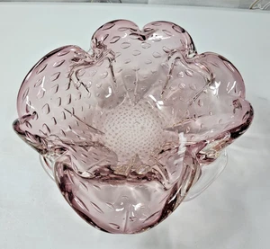 Murano? Art Glass Bullicante Controlled Bubbles Bowl/Ashtray Pink/Lite Purple - Picture 1 of 6